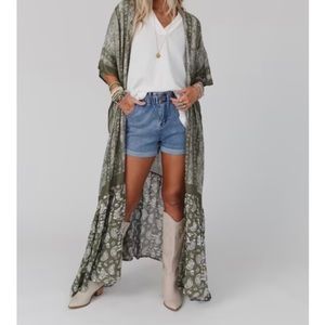 PAISLEY TAPESTRY FREE FLOW DUSTER KIMONO, Olive, Three Bird Nest